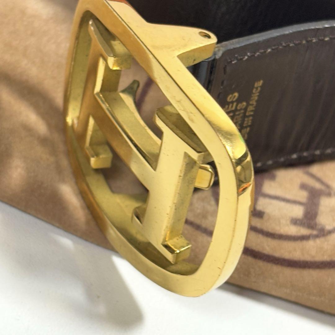 エルメス コンスタンス　H ベルト　W刻印 ブラック　ブラウン レザー エルメス HERMES H ベルト ブラックブラウン レザー コンスタンス