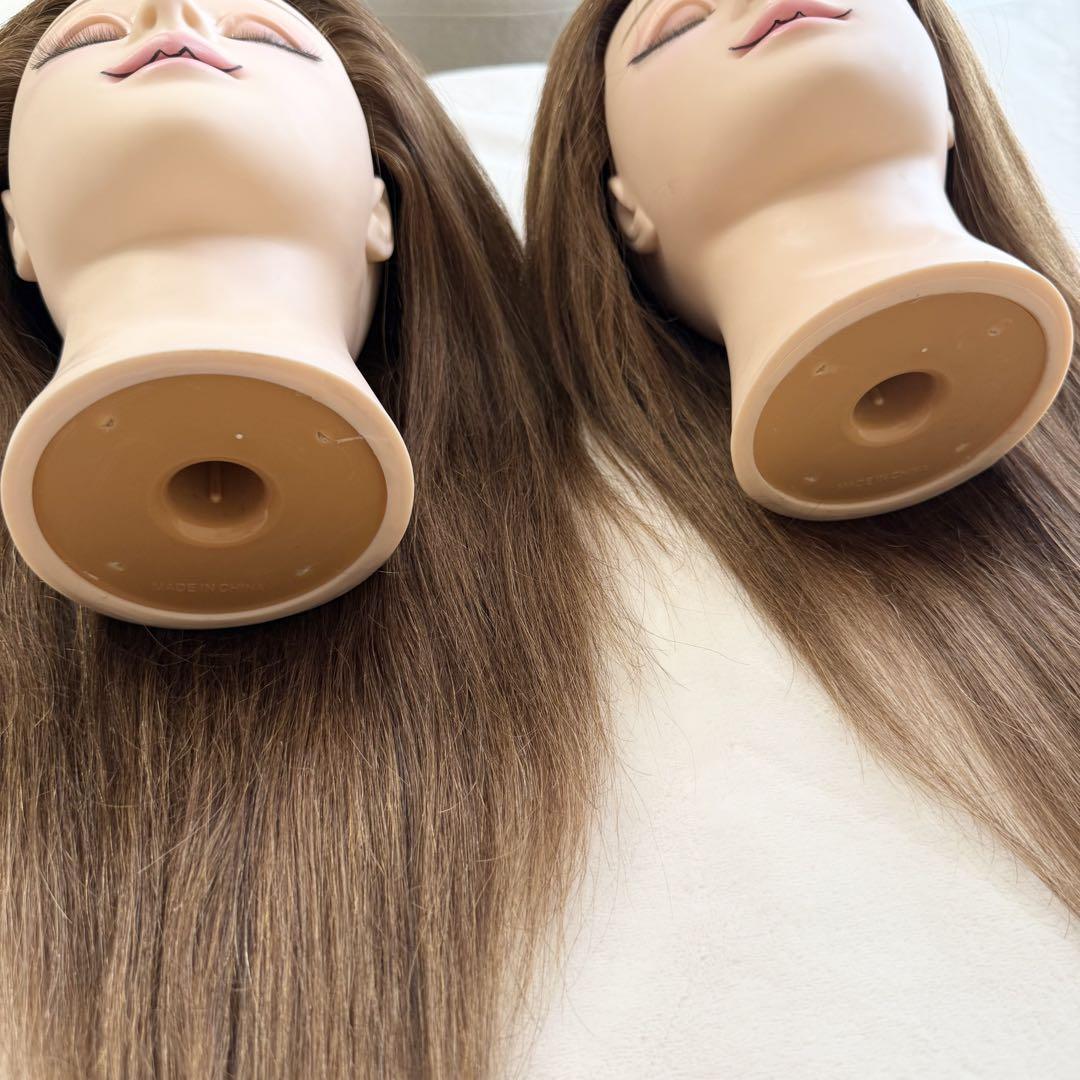 人毛ロングウィッグ ブラウン　カットウィッグ 茶髪 ヘアアレンジ 人毛 マネキン
