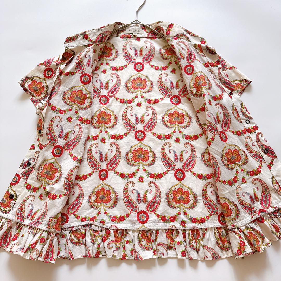 希少✨ETRO ペイズリー スキッパーシャツ 花柄 フリル 42 イタリア製 希少✨ETRO ペイズリー スキッパーシャツ 花柄 フリル 42