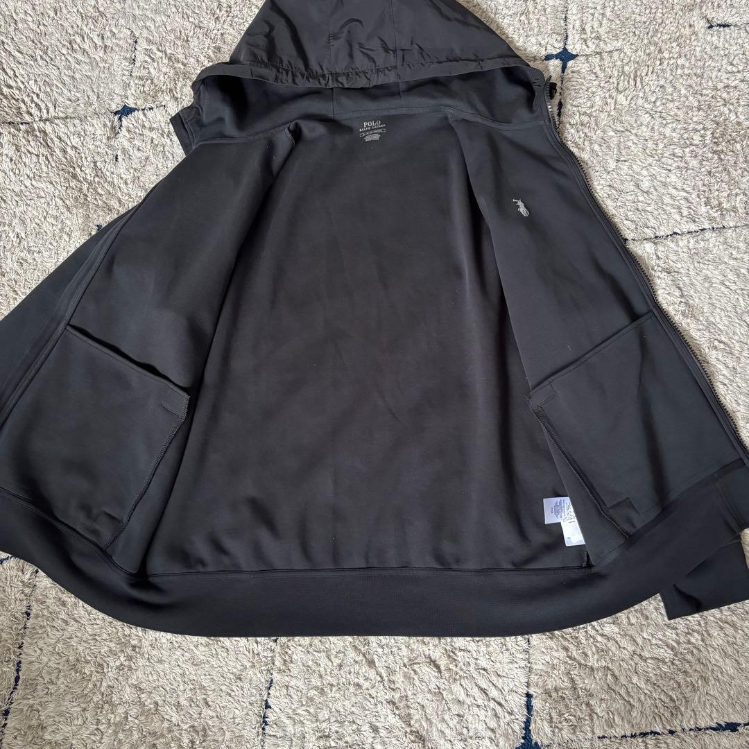 【美品】ポロラルフローレン パーカー 異素材 切替 ポニー刺繍 フード 黒 XL 【美品】ポロラルフローレン パーカー 異素材 切替 ポニー刺繍 フード 黒 XL