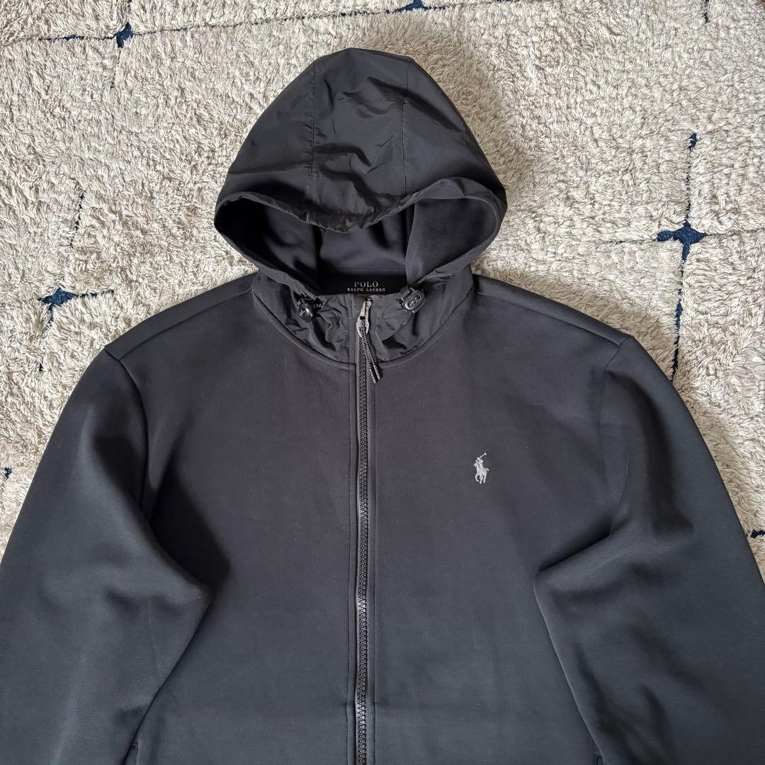 【美品】ポロラルフローレン パーカー 異素材 切替 ポニー刺繍 フード 黒 XL 【美品】ポロラルフローレン パーカー 異素材 切替 ポニー刺繍 フード 黒 XL