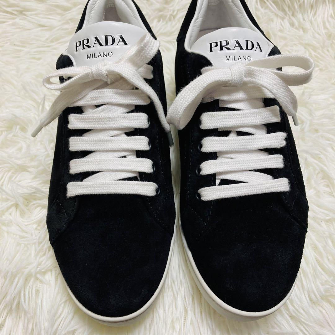PRADプラダ スエード ブラック スニーカー 38 ユニセックス 画像4