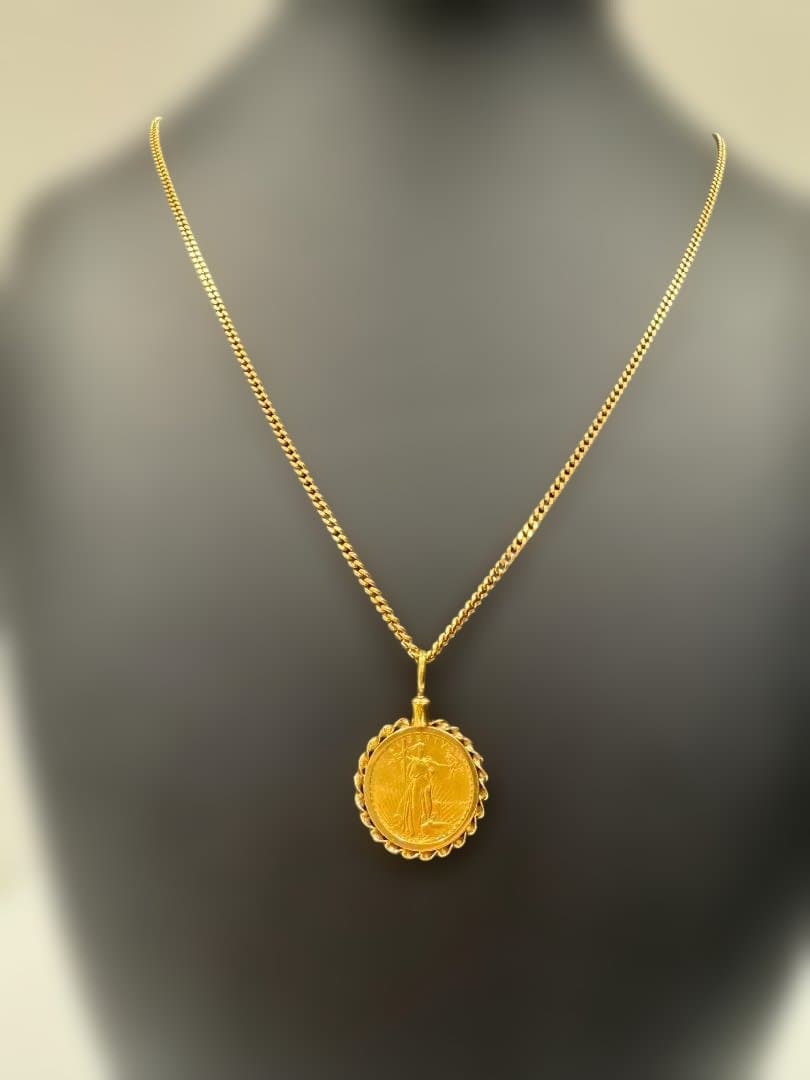 イーグルコイン付ネックレス K22 3.3g K18 11.2g 約60㎝ 喜平目立った傷や汚れなし