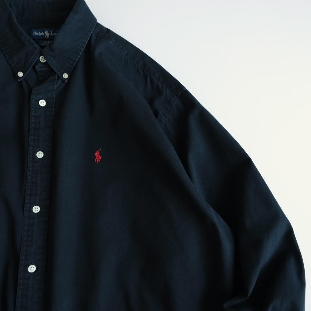 ラルフローレン 刺繍ロゴ 長袖BDシャツ 白 171/2 ゆるだぼ 古着