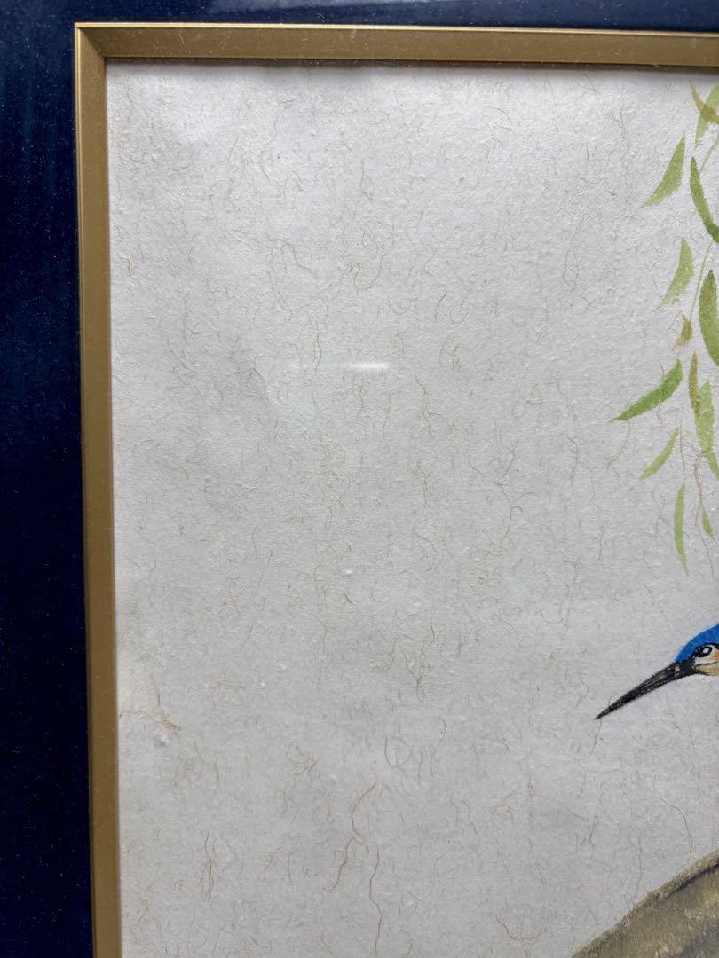 掛軸風額装 墨絵 「敗荷とかわせみ」 絵画