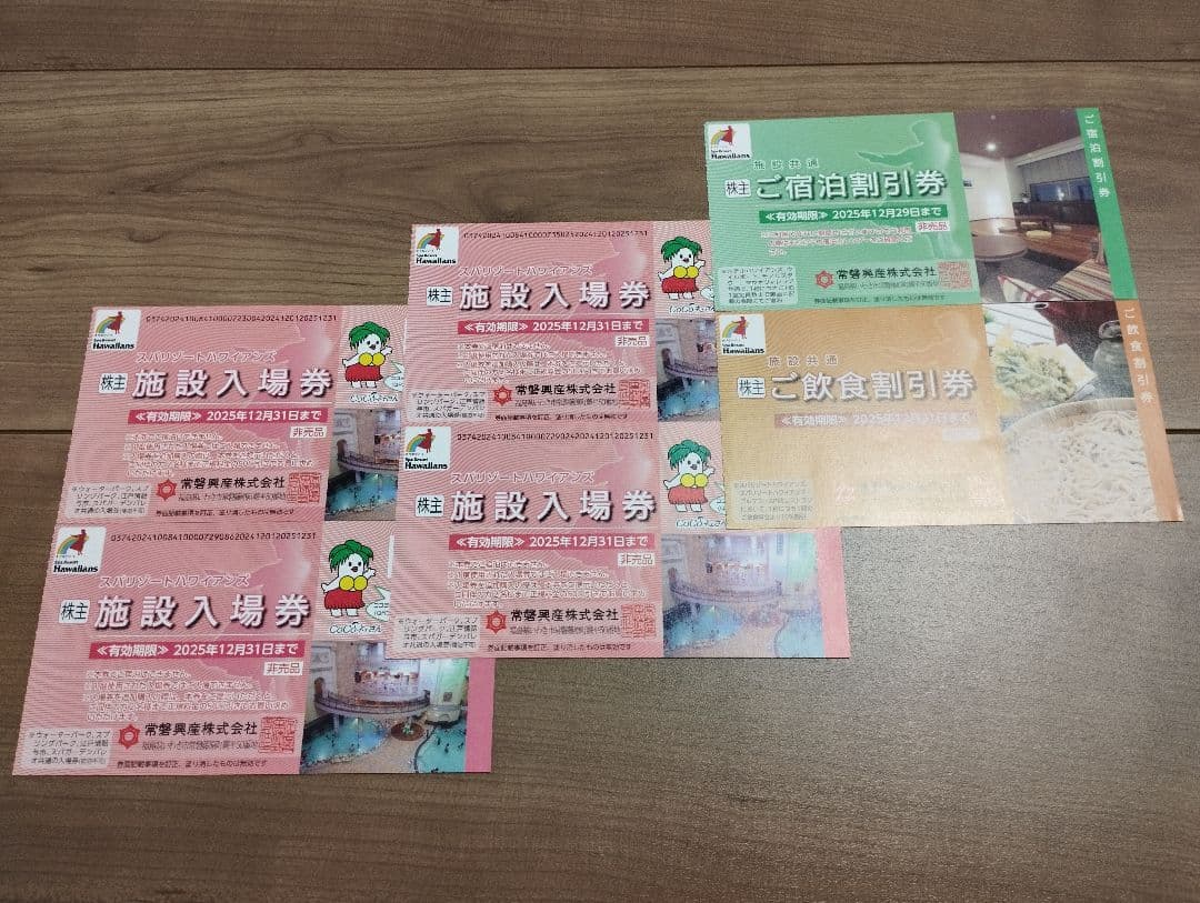 スパリゾート ハワイアンズ 施設入場券 入場券 4枚 宿泊割引券 飲食 優待券