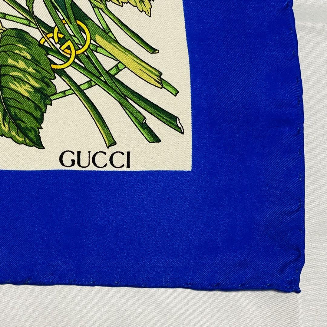 ★GUCCI★ スカーフ 大判 花柄 インターロッキング シルク ブルー ☆GUCCI☆ スカーフ 大判 花柄 インターロッキング シルク ブルー