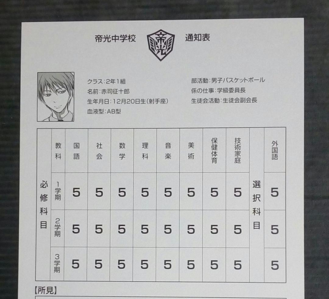 キャラクターグッズ 黒子のバスケ 黒バス 赤司 赤司征十郎 帝光中学校 カード 特典