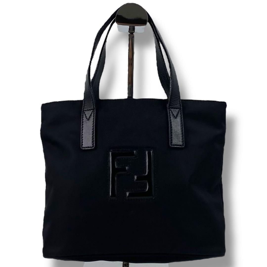 【良品】FENDI ロゴナイロントートバッグ ブラック ヴィンテージ ヴィンテージ FENDI フェンディ ロゴ ナイロンレザー