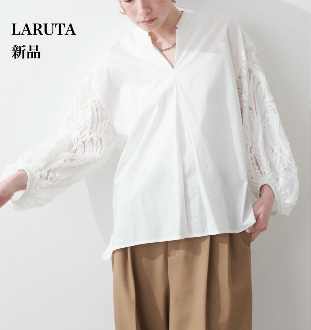 【新品】25SS LARUTA 袖レース　スキッパーブラウス　オフホワイト
