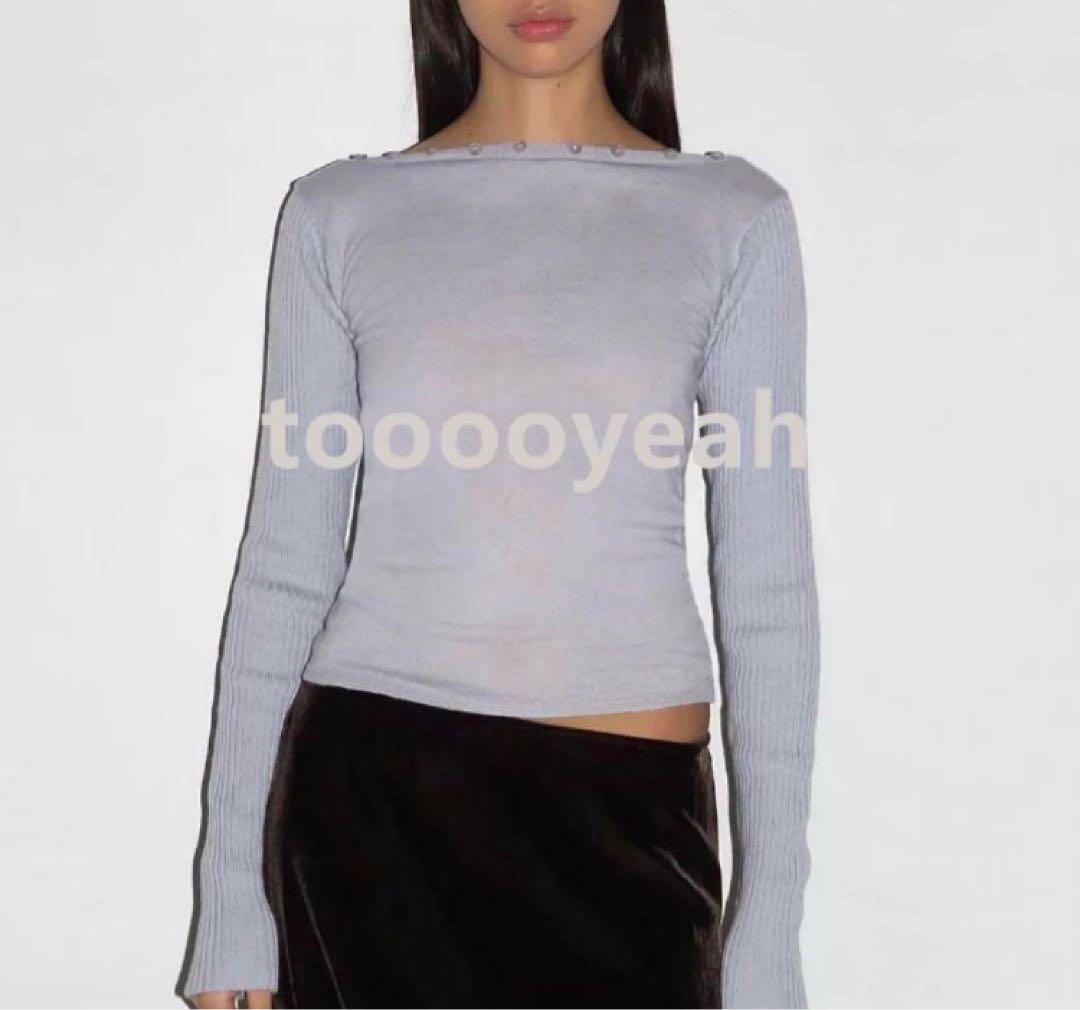 Paloma wool ライトブルー ボートネック クロップドトップス SS Paloma Wool