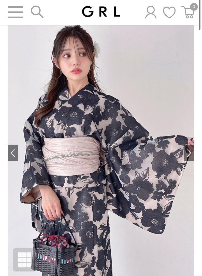 GRL3点セット2wayオーガンジー花柄セパレート浴衣&巾着カゴバッグ おさくみみがGRL新着浴衣を着用💚 3点セット2Way花柄セパレート