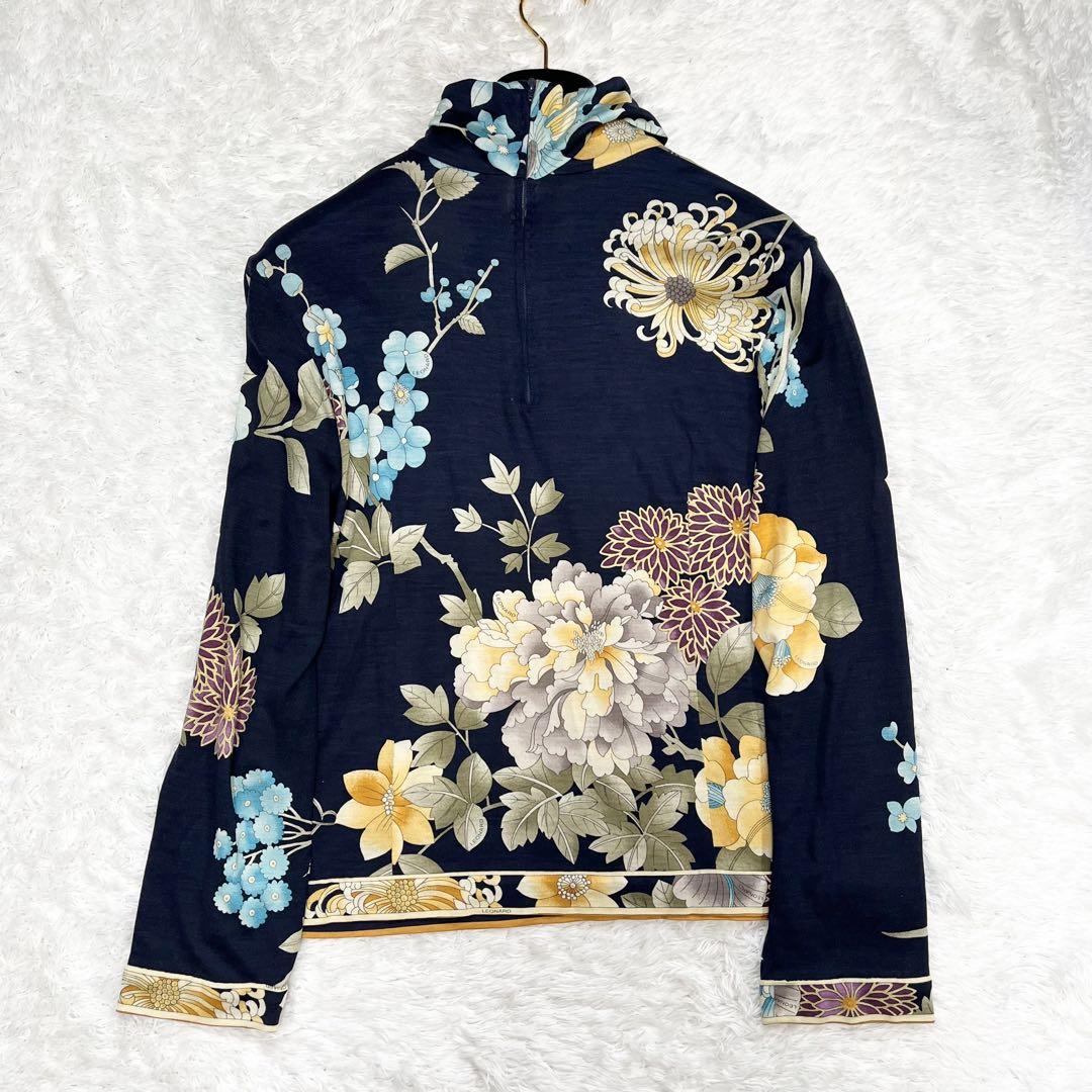 美品✨】レオナール トップス 長袖 トリム 花柄 総柄 LL シルク