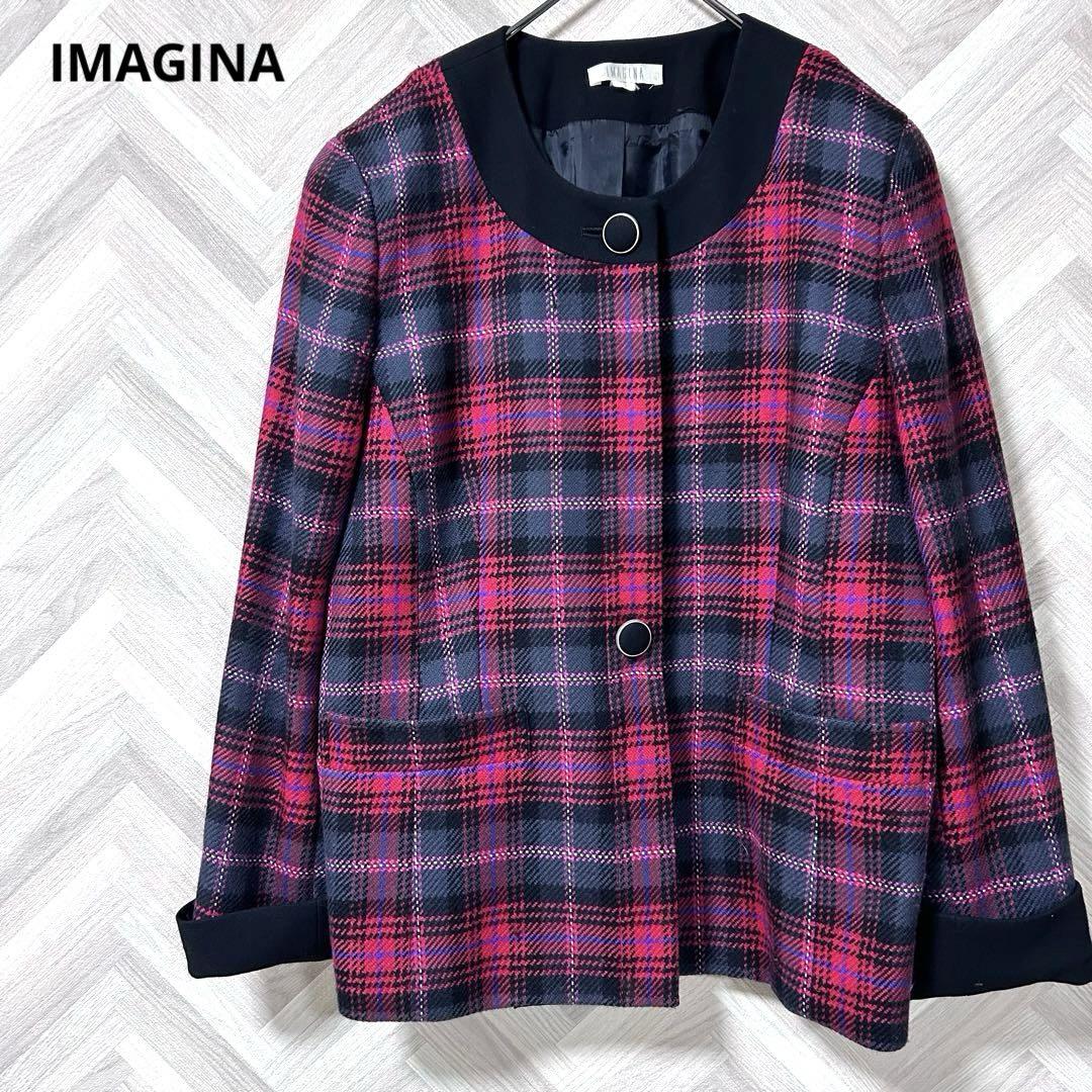 IMAGINA 昭和レトロジャケット　ピンクチェック柄　肩パット　レナウンルック