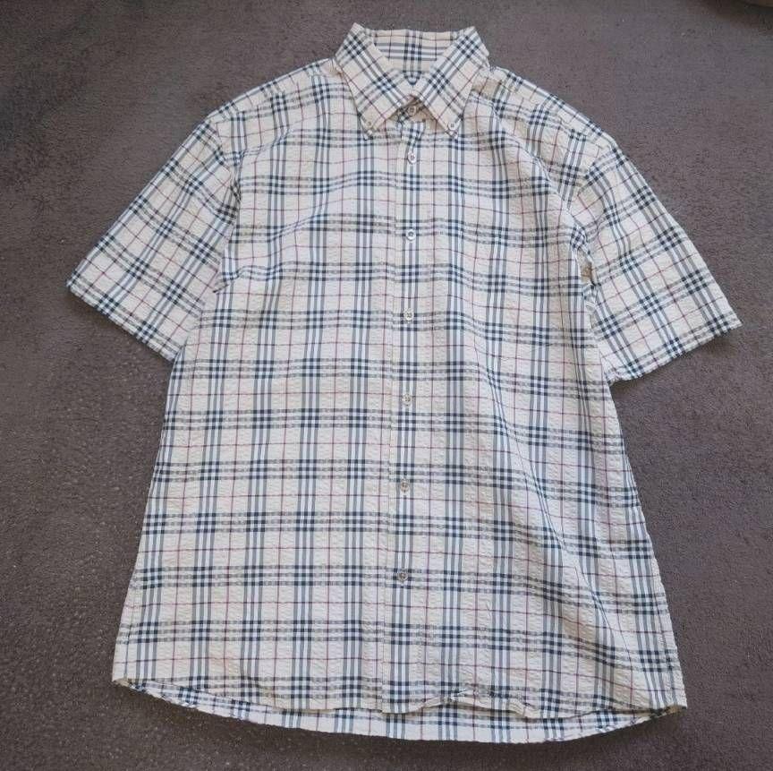 バーバリー　ボタンダウンシャツ　シアサッカー素材　ノバチェック　美品　日本製　L
