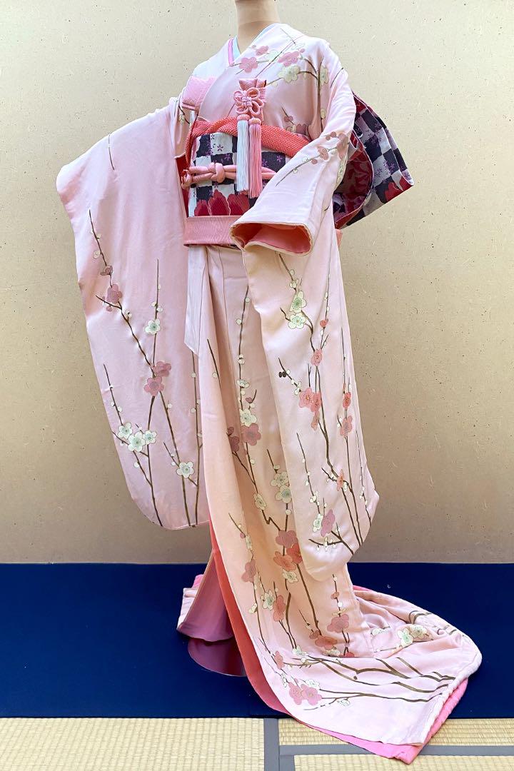 【美品】 引振袖 大振袖 花嫁衣裳 結婚式 本体 ピンク 梅 振袖 舞台衣装