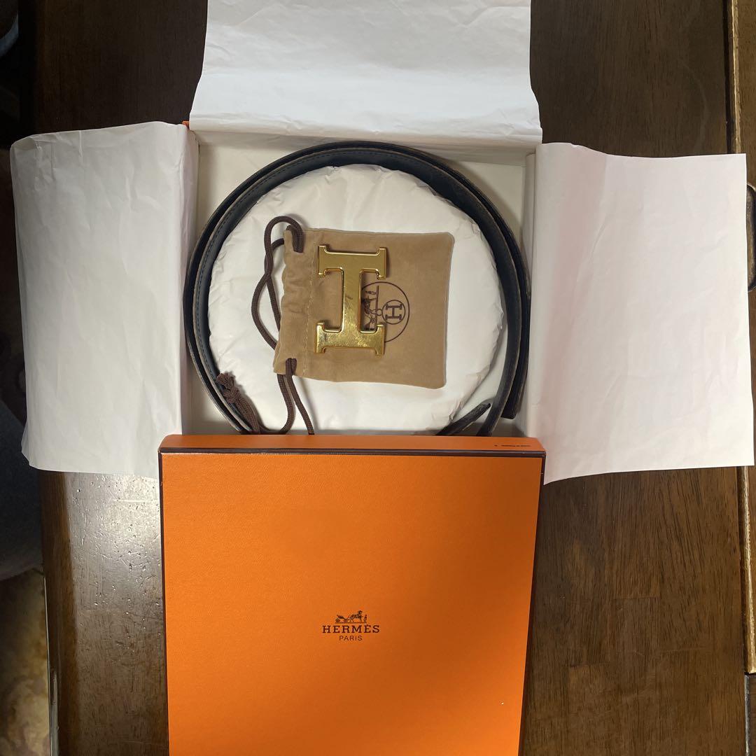 HERMES ブラウンレザーベルト ゴールド金具