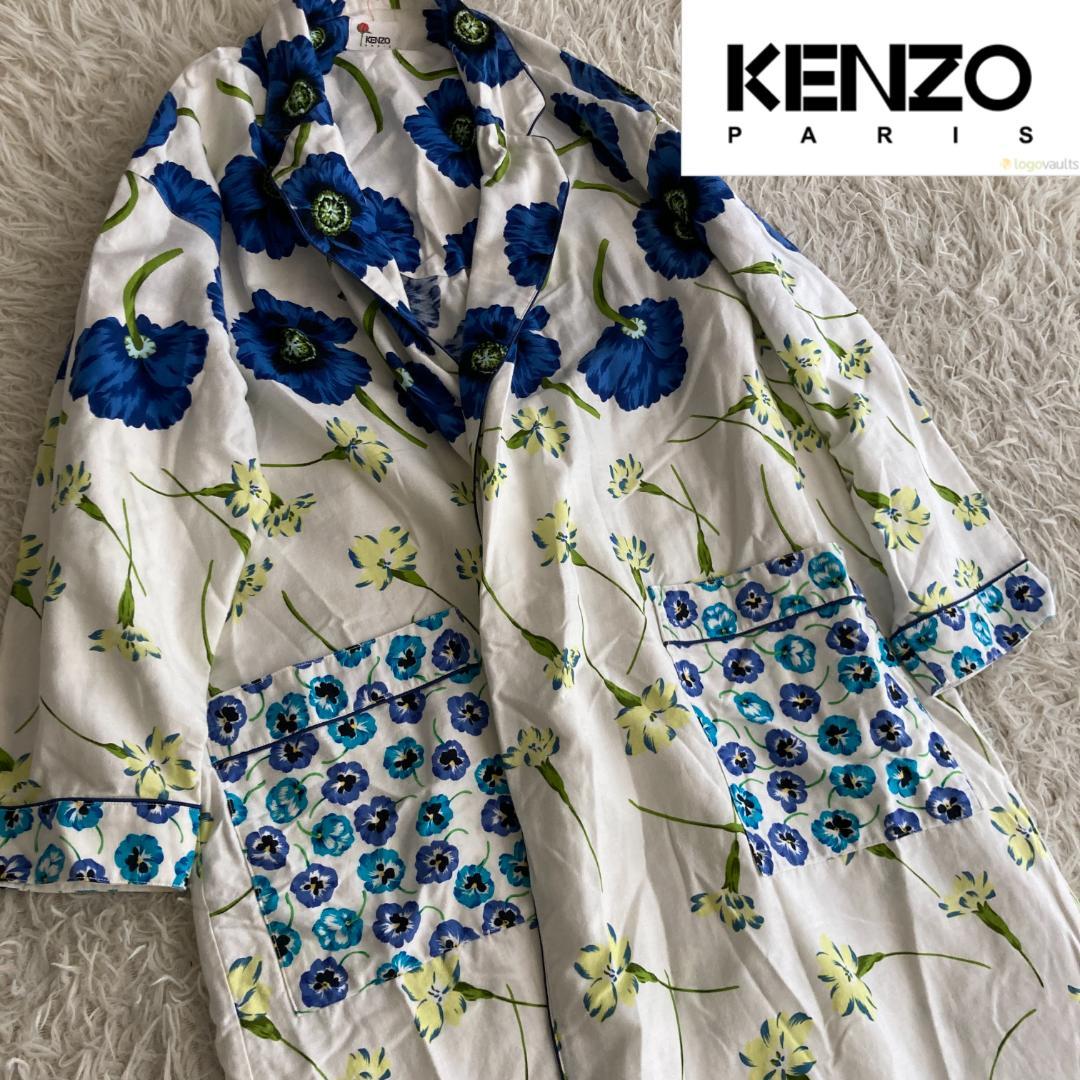 【美品】メンズ レディース ケンゾー 総柄 フラワー ショップコート