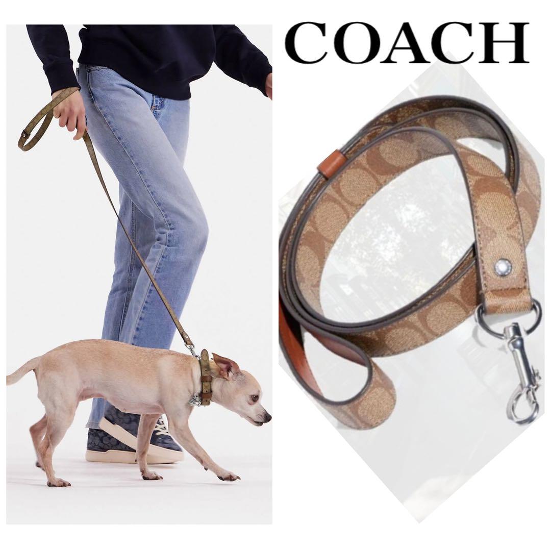【新品】coach ペットリーシュ　シグネチャー　大型犬　中型犬　リード 極美品】coach ペットリーシュ シグネチャー 大型犬 中型犬
