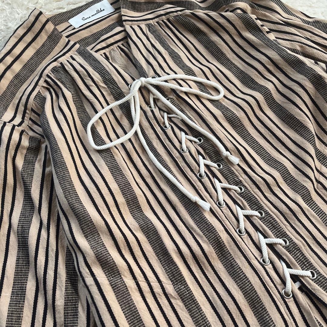 Sara mallikaサラマリカストライプレースアップドレスワンピースコットン