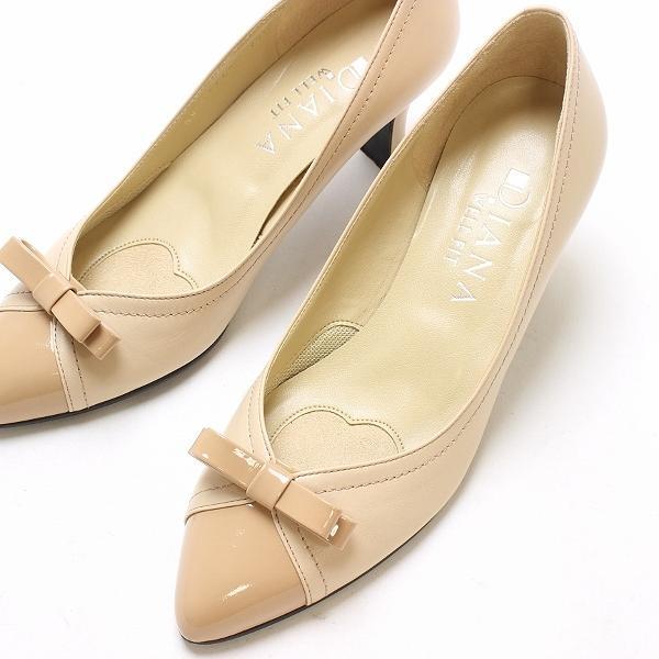 B7197■ダイアナ レザー×エナメル リボン ヒール パンプス 22.5cm