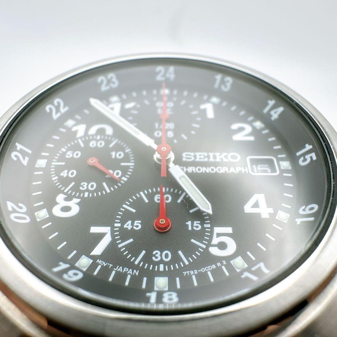 稼働品 SEIKO セイコークロノグラフ メンズ腕時計 黒文字盤 シルバー MEDICALDB_JP
