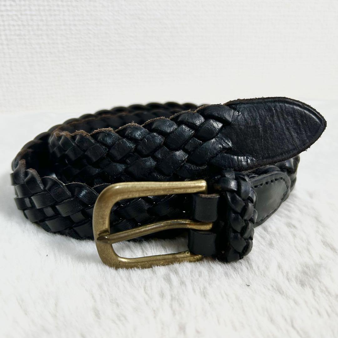 White house Cox メッシュ　編み込み　ベルト　黒