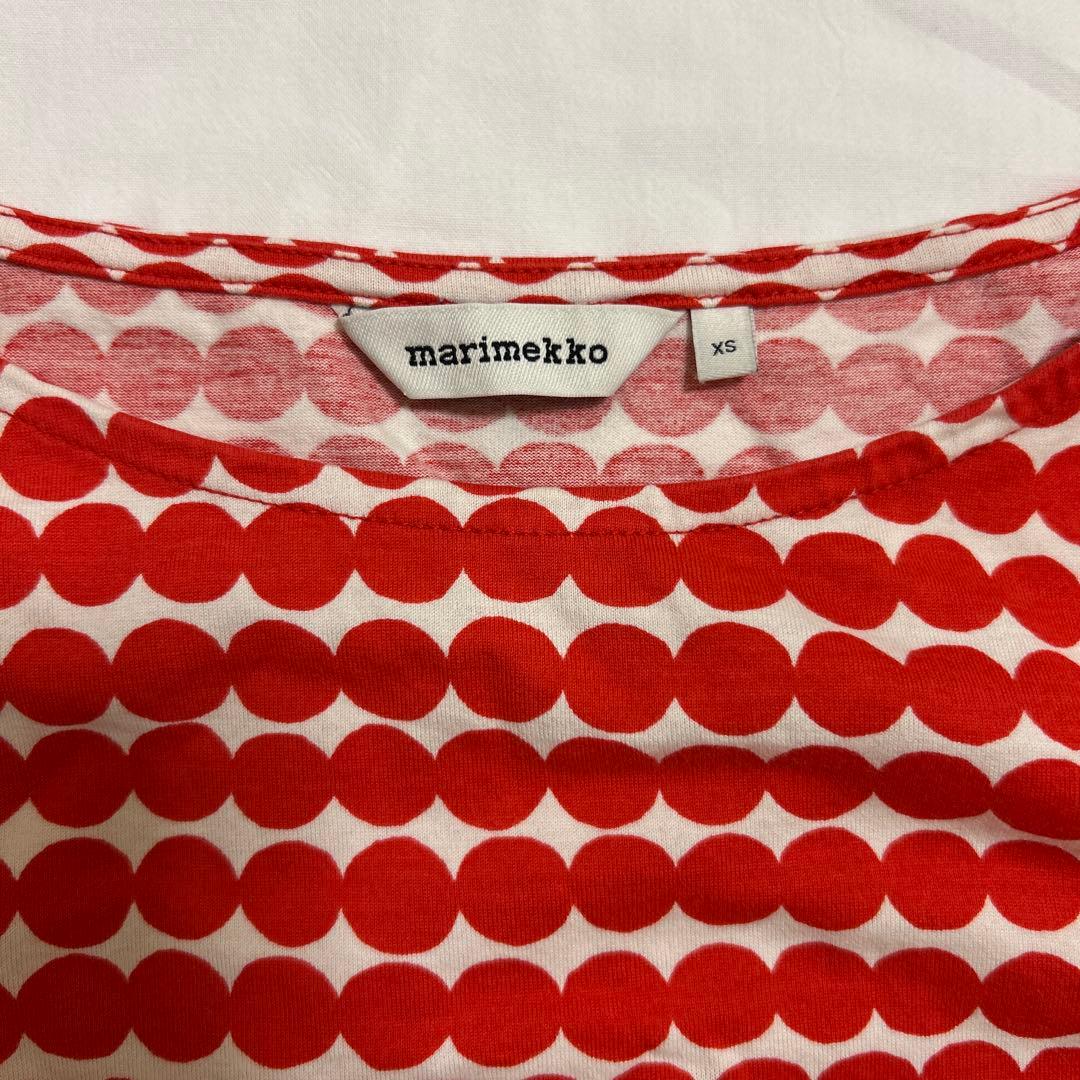 マリメッコ七分袖カットソーXSTシャツ赤ドット柄Marimekko