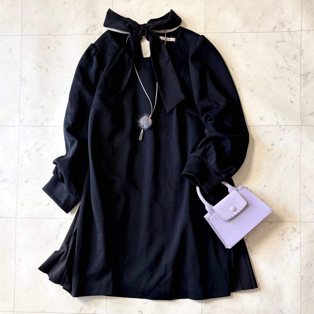 ローズティアラ 大きいサイズ46 バックプリーツ チュニックワンピース 黒3XL 4L Rose Tiara