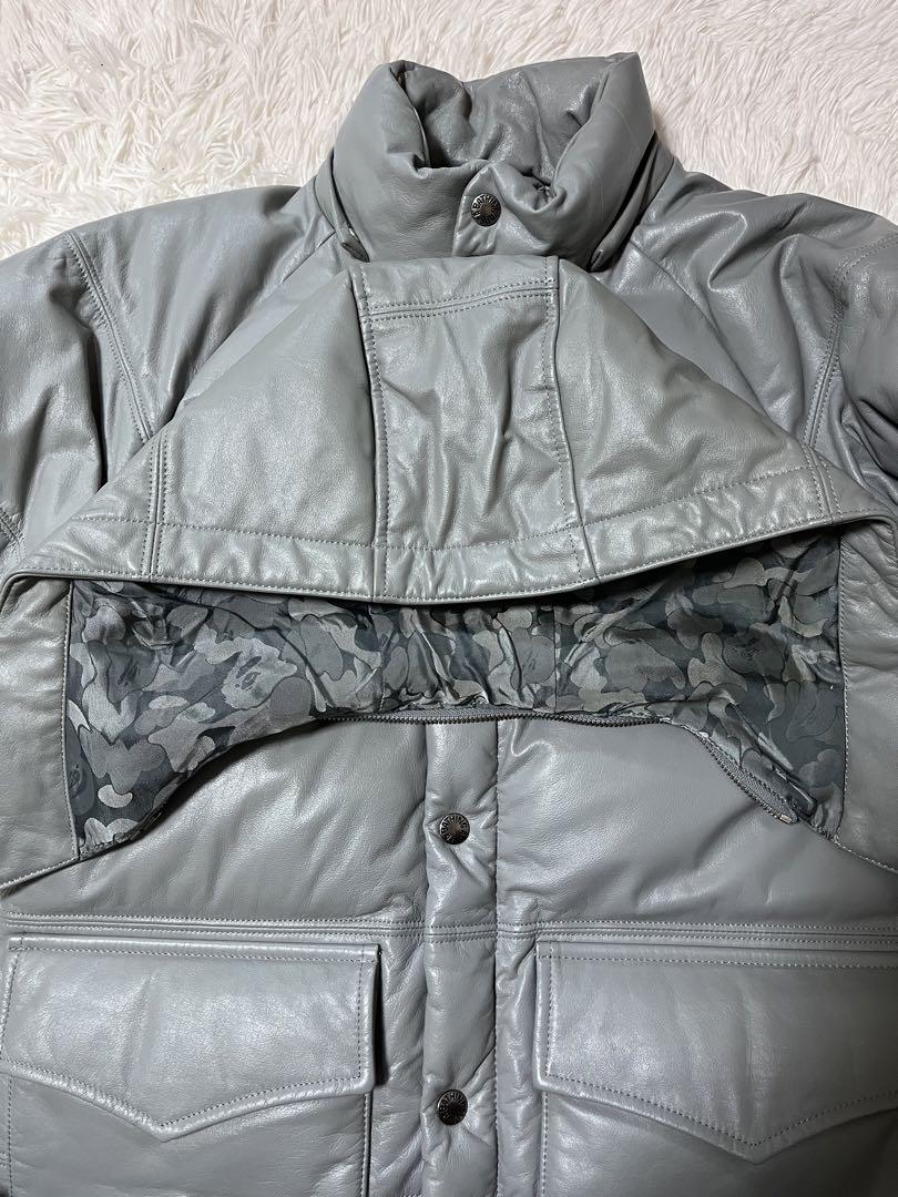 【匿名配送】A BATHING APE エイプ レザー ダウンジャケット グレー