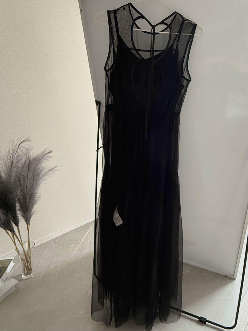 ワンピース BLACK TULLE WAVE TIERED DRESS