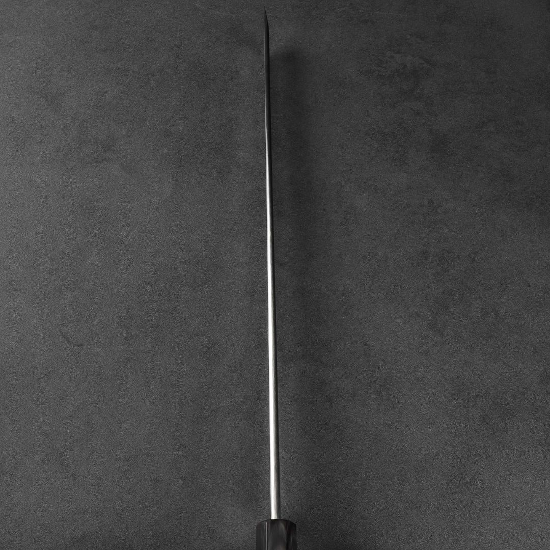 6442 先丸柳刃包丁 尺 刃渡り300mm 刺身包丁 黒檀黒水牛角八角柄