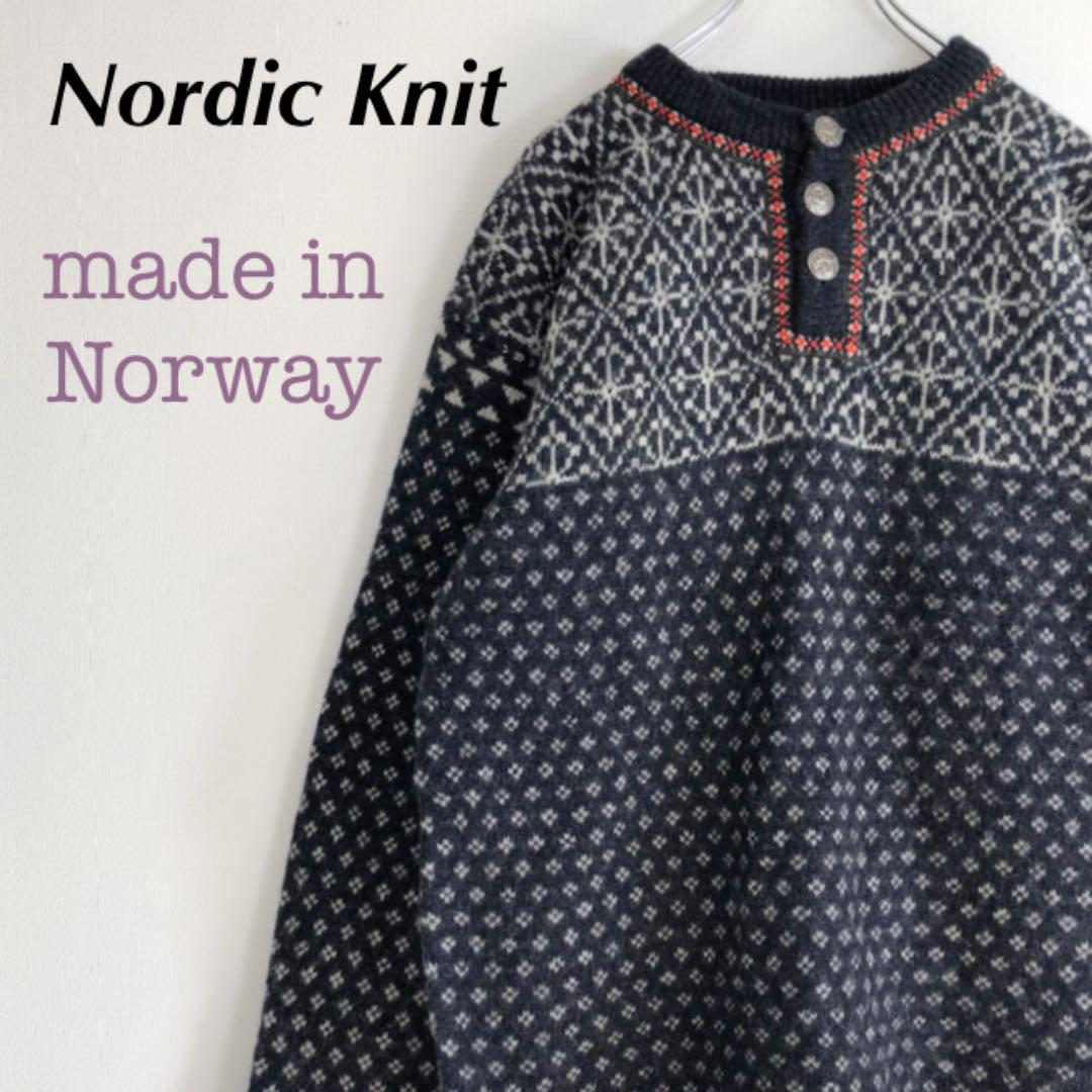 信頼 ノルウェー製 古着 チロルセーター ノルディックニット メタルボタン ウール ニット セーター Labelians Fr