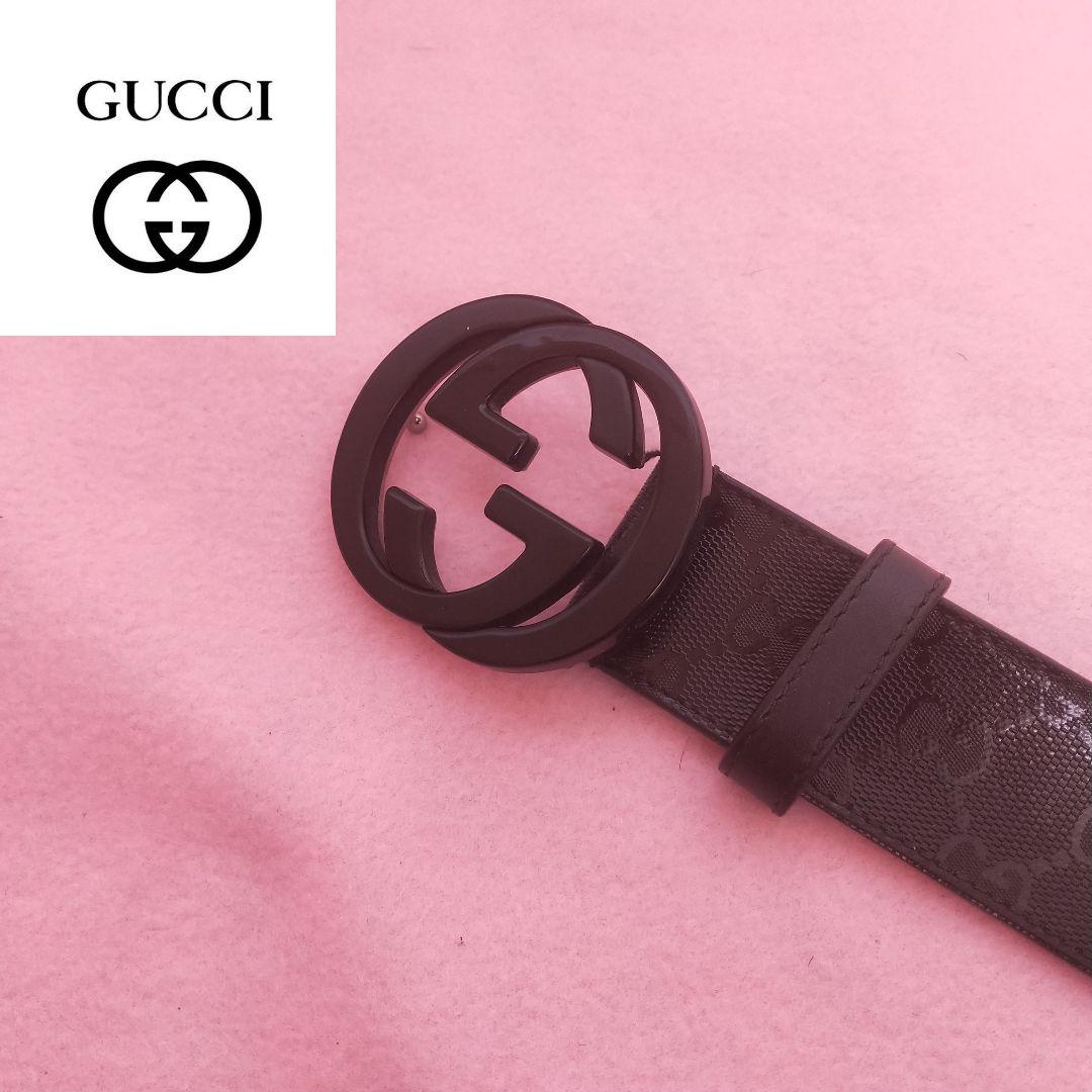 GUCCI GGベルト ブラックバックル GGスプリーム 古着 used品