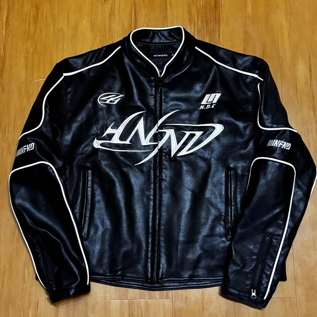 NOT4NERD レザージャケット レーシングジャケット バイク デカロゴXL(LL)