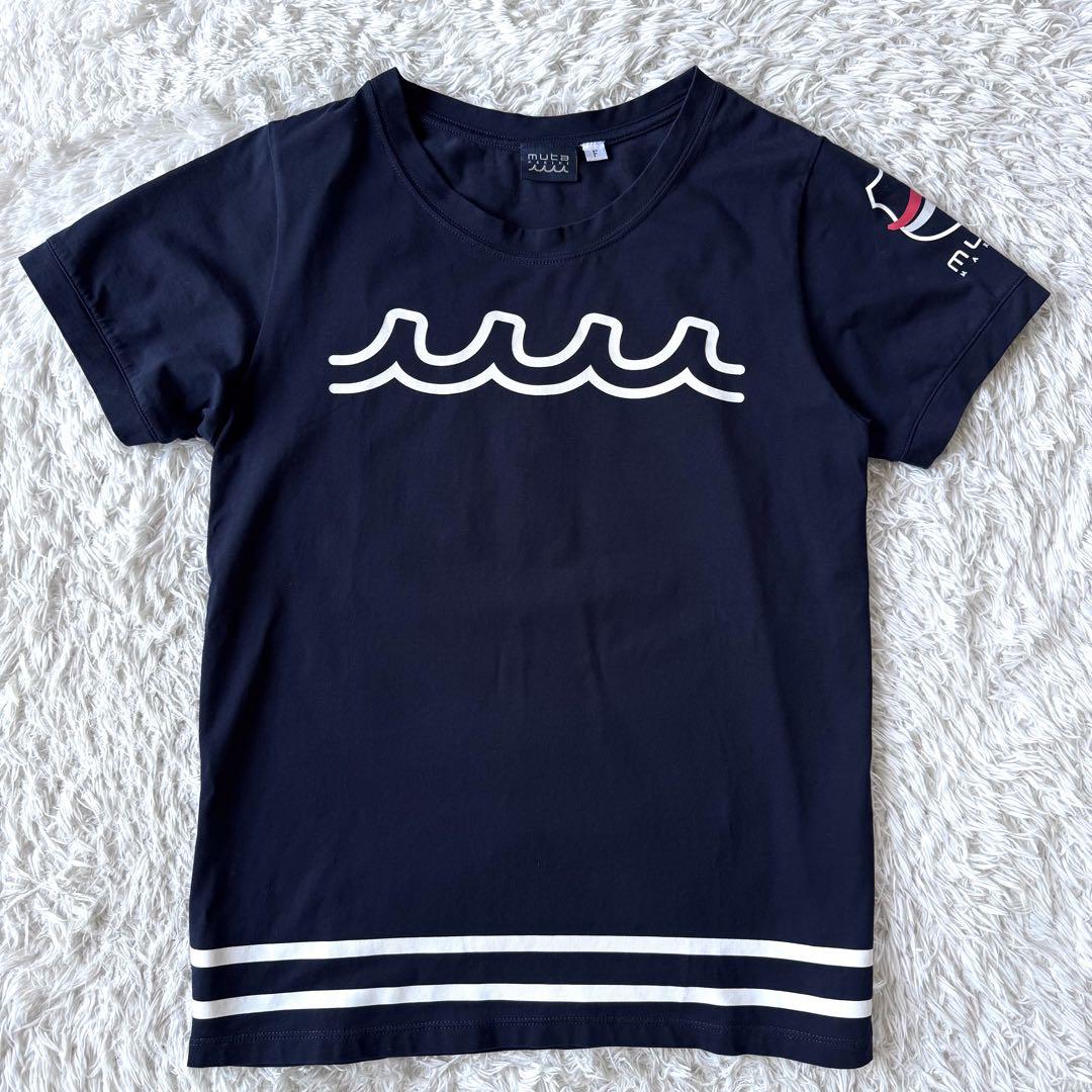 極美品　ムータマリン　半袖　Tシャツ　ロゴ　ストレッチ　ネイビー　Fトップス