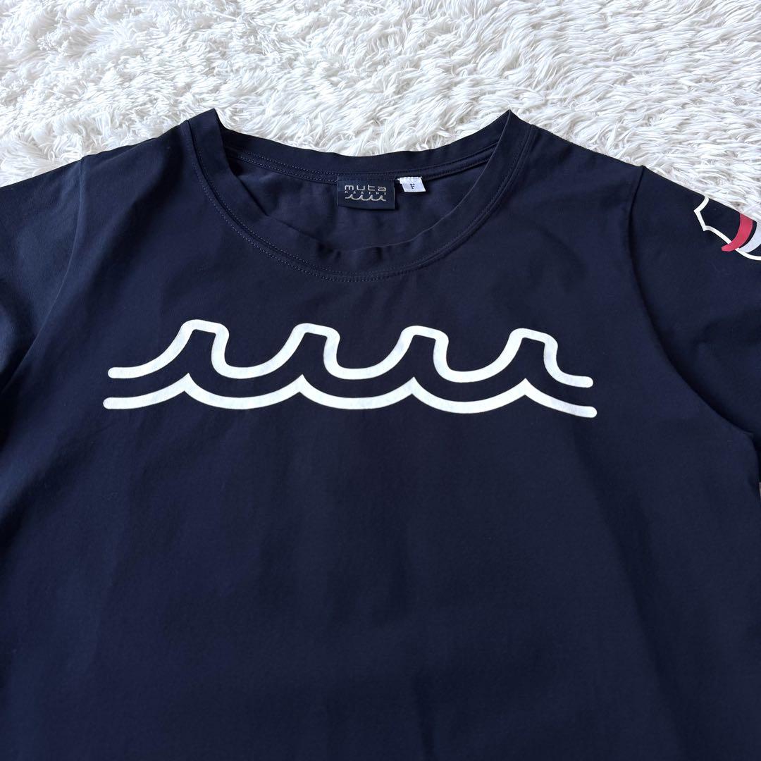 極美品　ムータマリン　半袖　Tシャツ　ロゴ　ストレッチ　ネイビー　F