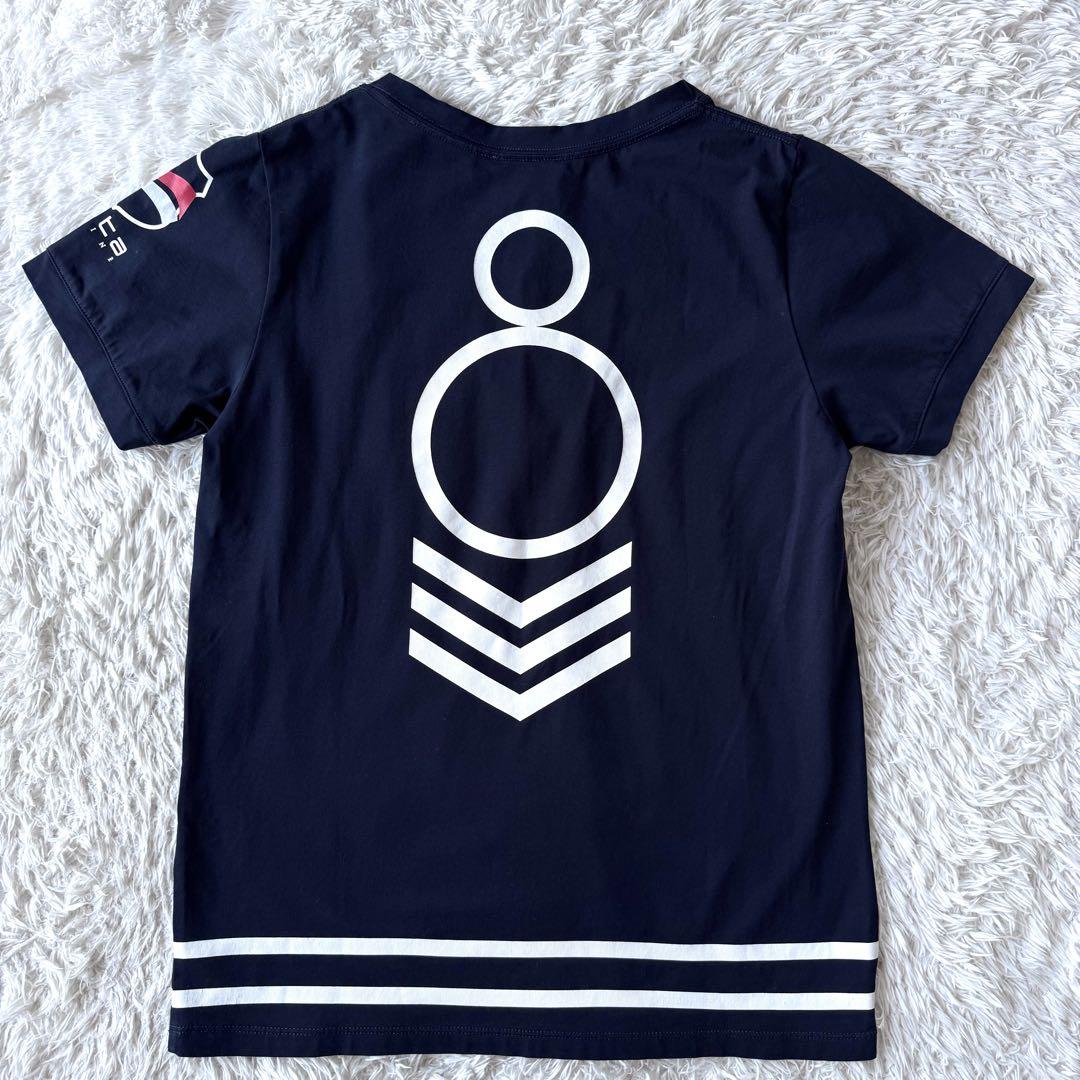 極美品　ムータマリン　半袖　Tシャツ　ロゴ　ストレッチ　ネイビー　F
