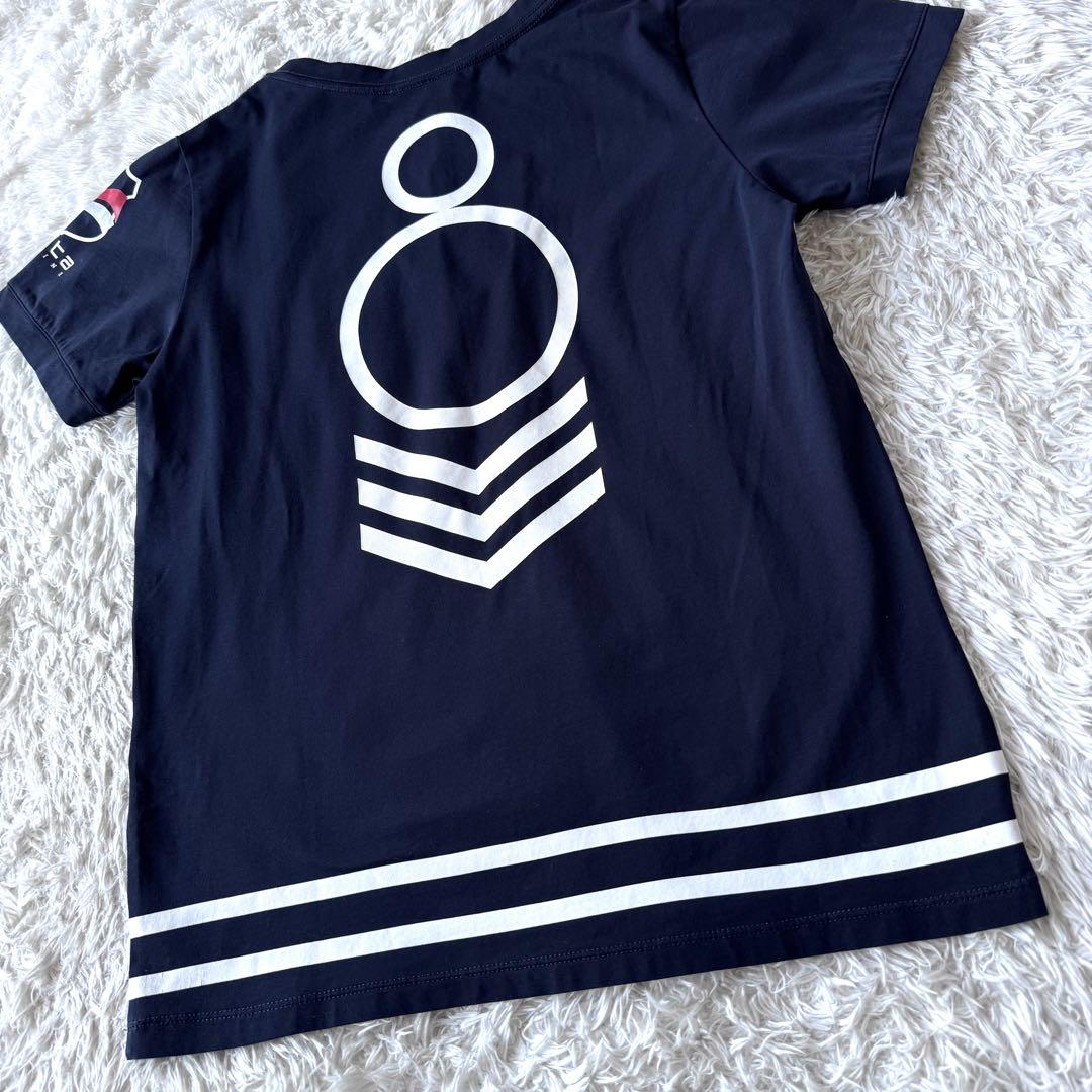 極美品　ムータマリン　半袖　Tシャツ　ロゴ　ストレッチ　ネイビー　F