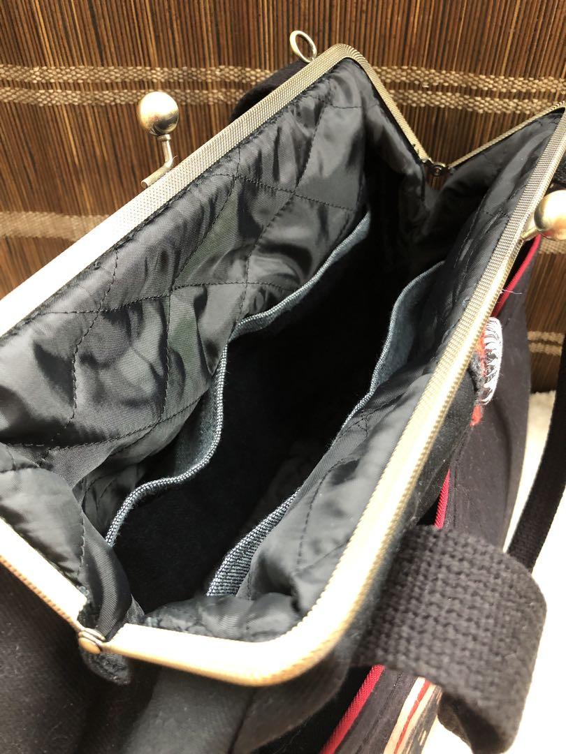 大容量マチたっぷりボストン風がま口バッグ・ハンドメイド柿渋染め纏柄あおりがま口