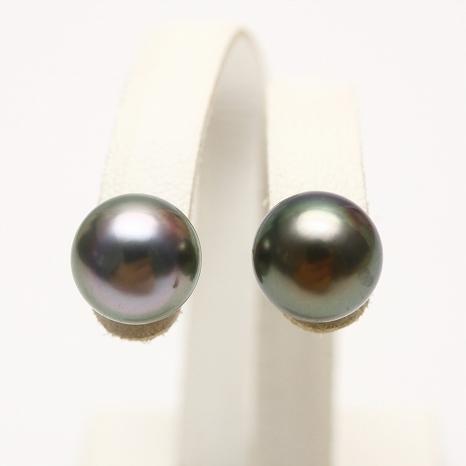タヒチ黒蝶真珠パールピアス　7mm　グリーングレーカラー　K18製 タヒチ黒蝶真珠 アメリカン/フックパールピアス グリーン系 11.5