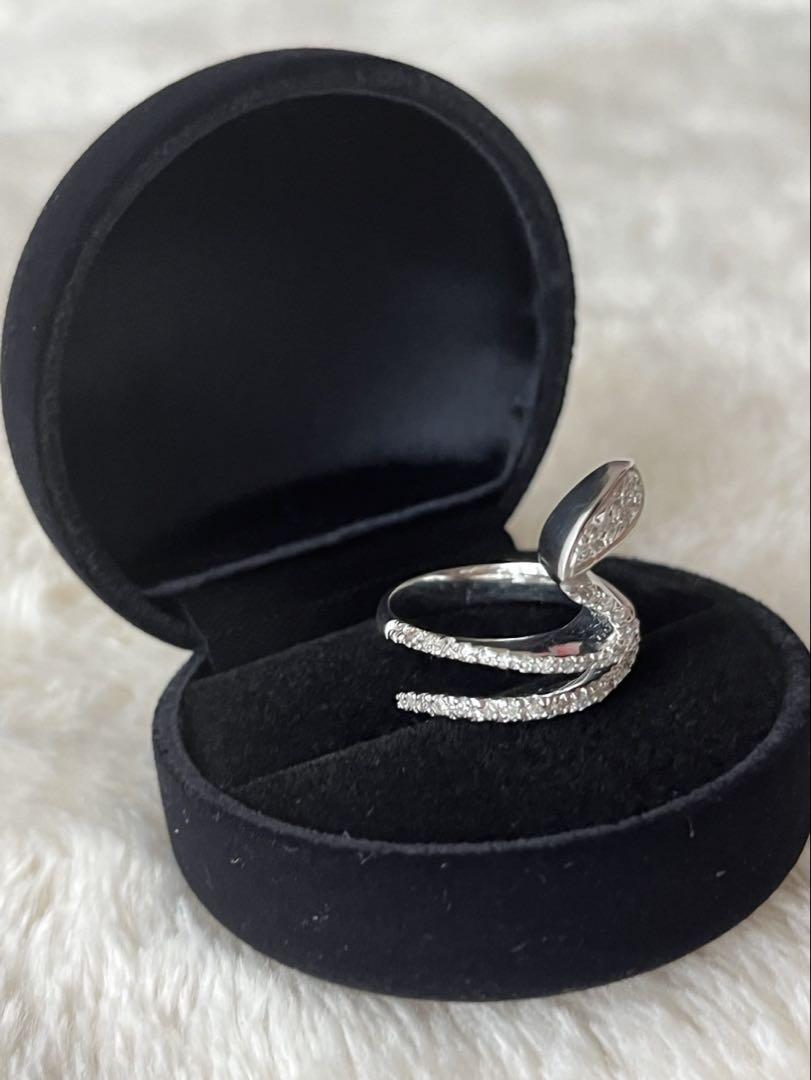 スネークデザインリング ホワイトゴールド K14 WG ダイヤモンド0.36ct