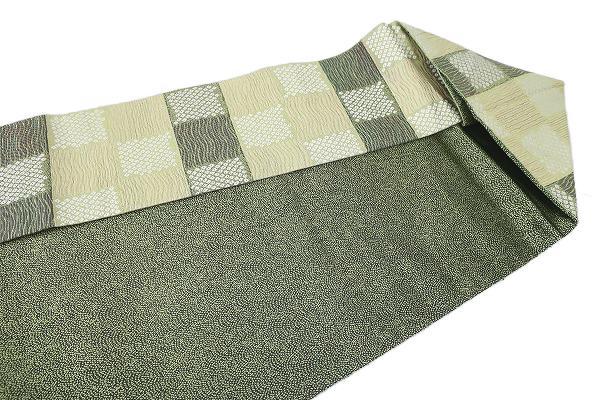 未使用品 名古屋帯 薄緑 市松 鹿の子 長さ3m77cm お洒落