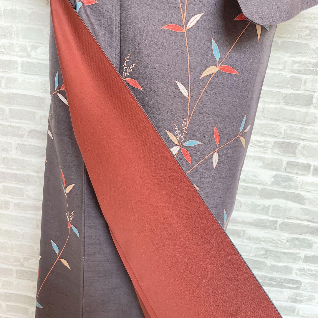 超美品 比翼仕立て 紬 南天 小紋フルセット 着物 着物・浴衣 L4 正絹 着物・浴衣