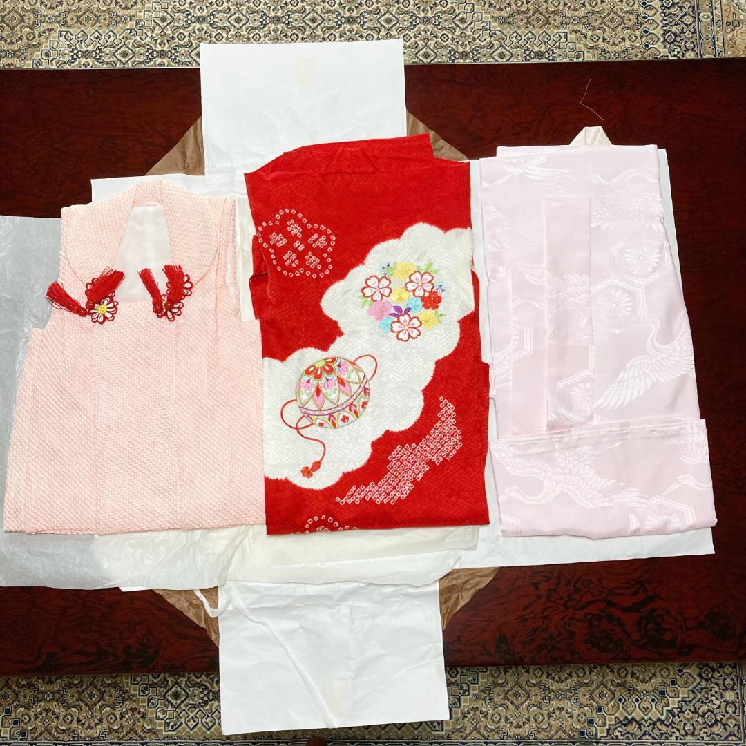 七五三　女の子　3歳　被布　着物　大丸 赤色　ピンク　日本製