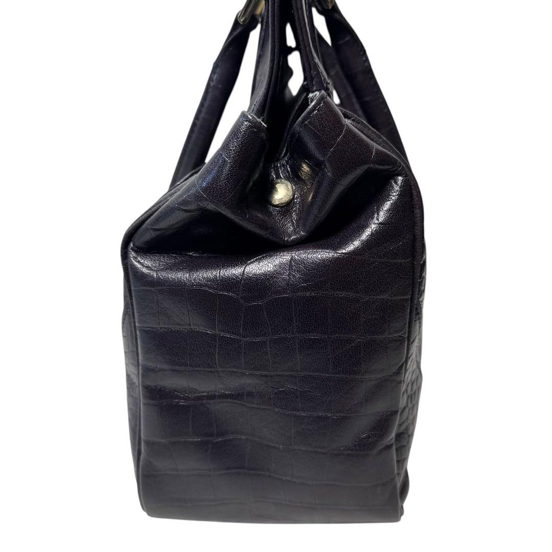 極美品　マダムヒロコ レザー型押しハンドバッグ