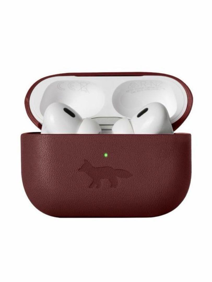 メゾンキツネ Airpods Pro 第2世代 レザーケース (ワインレッド)