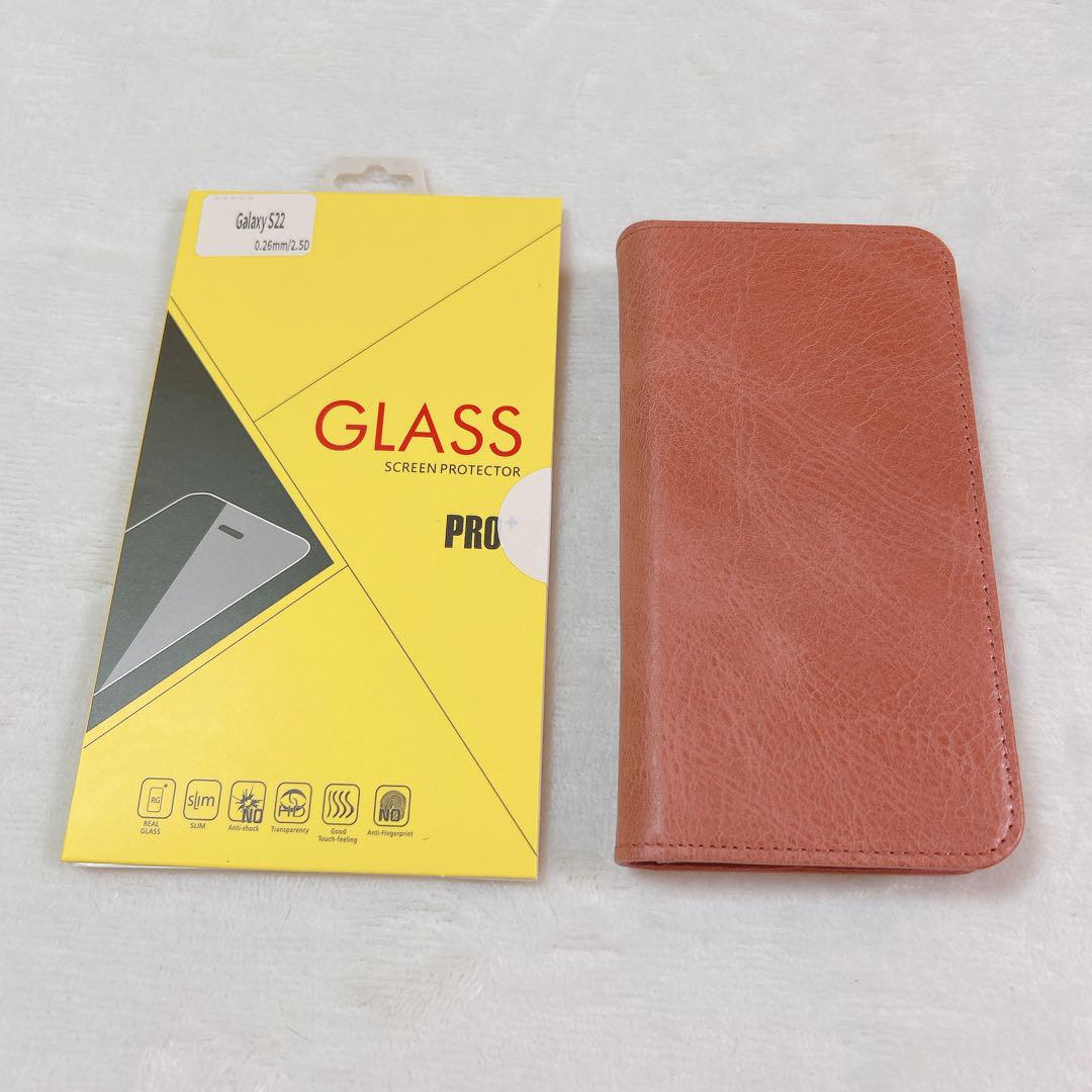 Galaxy S22 5G 手帳型 ケース ガラスフィルム ピンク