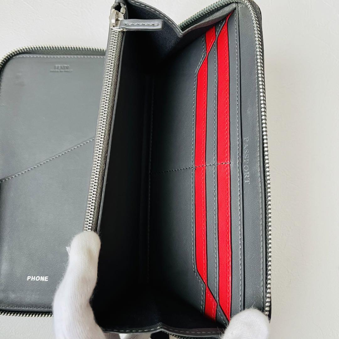 美品✨ FENDI ズッカ 長財布 ラウンドファスナー レザー ダークグレー