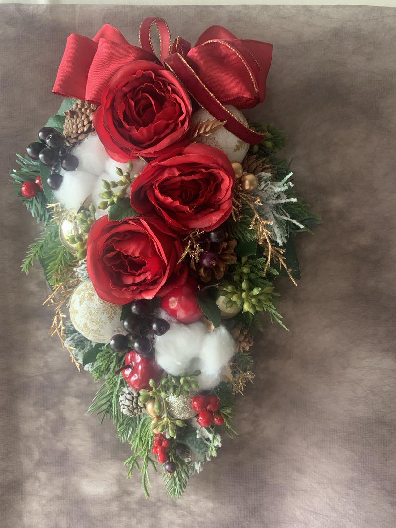 35×20cm レッドローズクリスマススワッグ 画像2